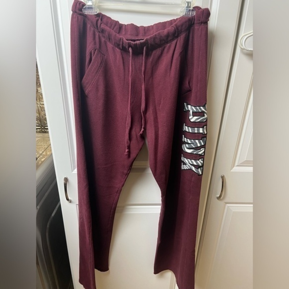 PINK VS Burgundy Sweatpants, Zebra Logo, Small